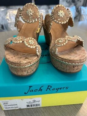 Jack Rogers Gold Cork Braided Wedge Sandals